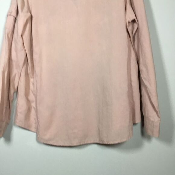 Peachy pink western embroidered shirt fabric covered buttons buttons down size L - Picture 6 of 9